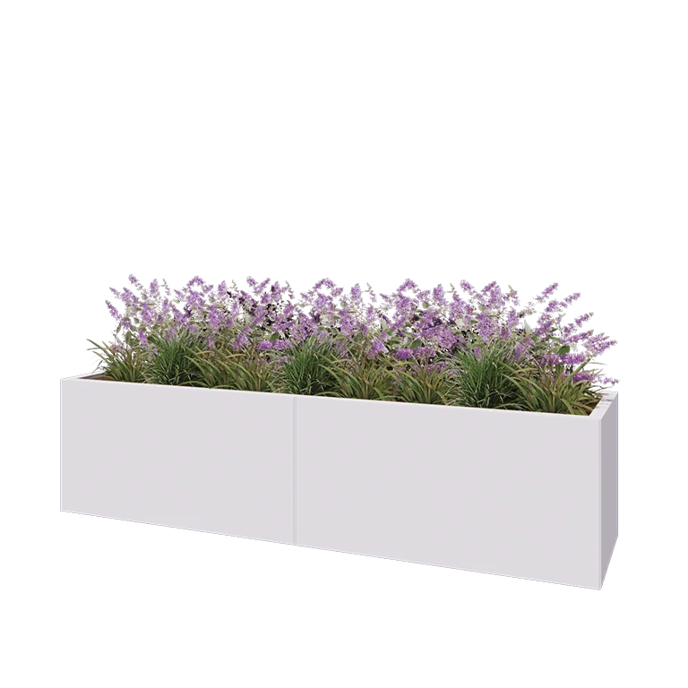 Jekleno korito za rože XXL - Pravokotnik - 200 x 50 x 50 cm - RAL9010 mat (bela) - Brez dnoplošče