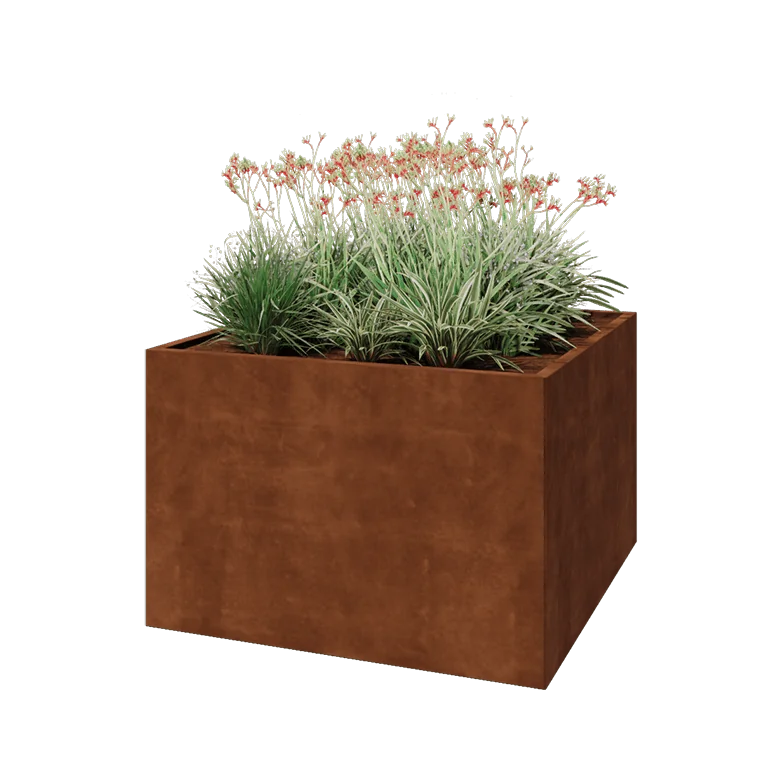Corten jekleno korito za rože - Kvadrat - 120 x 120 x 80 cm - Z dnoploščo