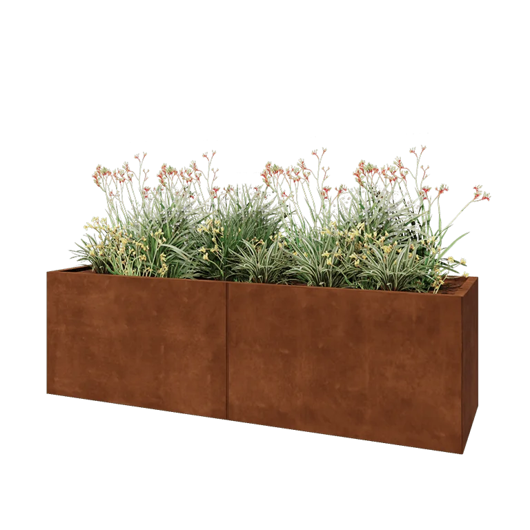 Corten jekleno korito za rože XXL - Pravokotnik - 200 x 60 x 60 cm - Z dnoploščo