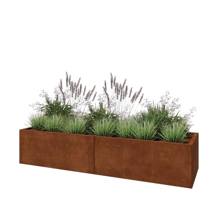 Corten jekleno korito za rože XXL - Pravokotnik - 200 x 60 x 40 cm - Z dnoploščo