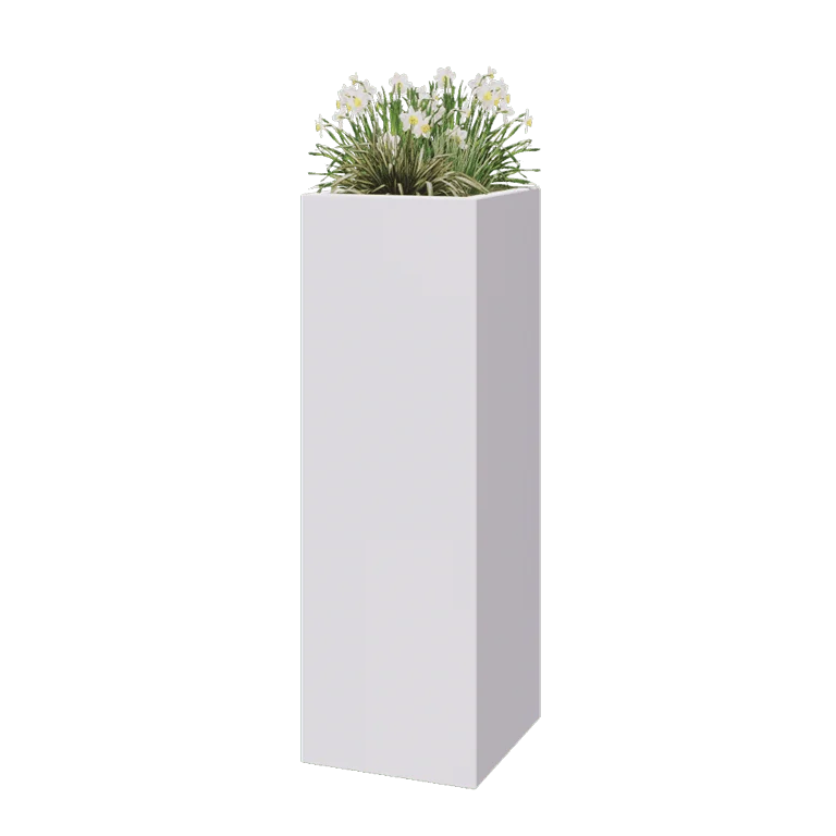 Poliester Korito za rože - Kvadrat - 40 x 40 x 120 cm - RAL9010 mat (bela) - Z dnom