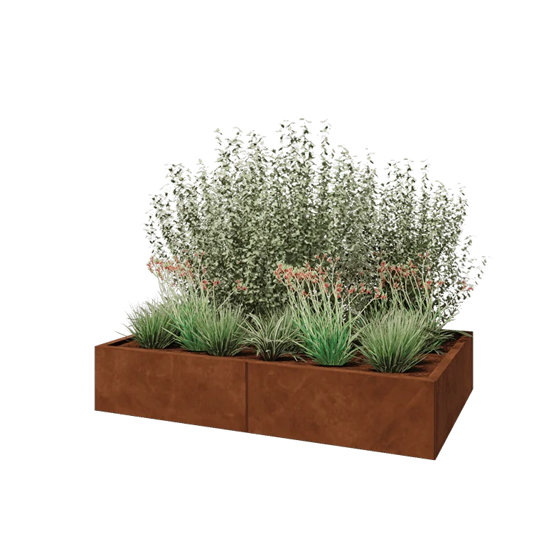 Corten jekleno korito za rože XXL - Pravokotnik - 160 x 100 x 30 cm - Z dnoploščo