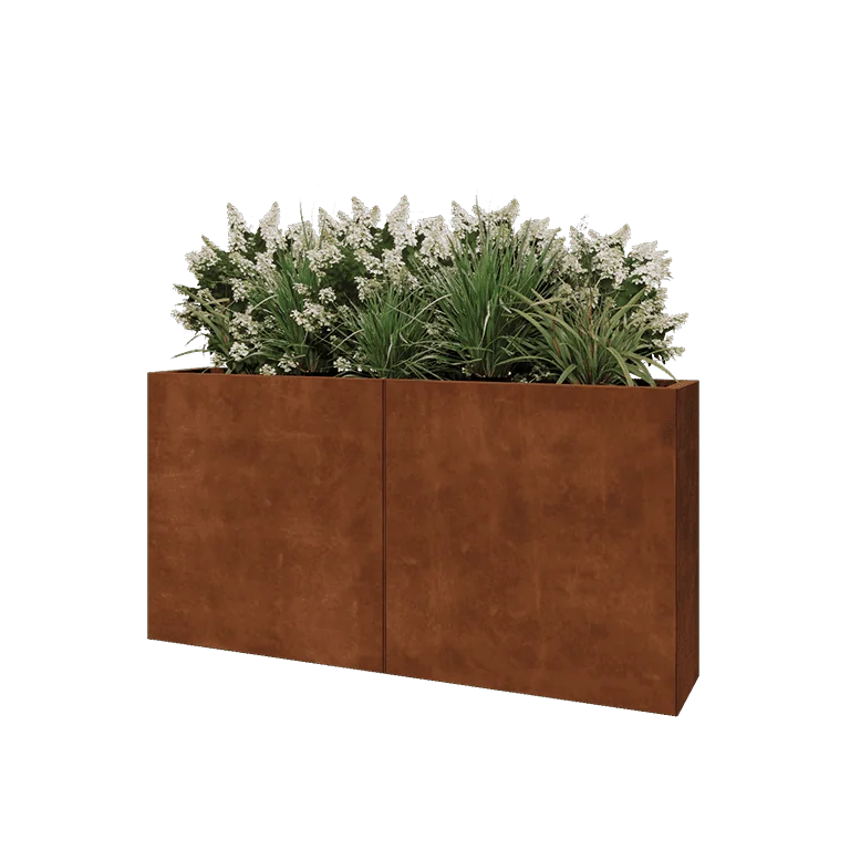 Corten jekleno korito za rože XXL - Pravokotnik - 160 x 30 x 80 cm - Z dnoploščo