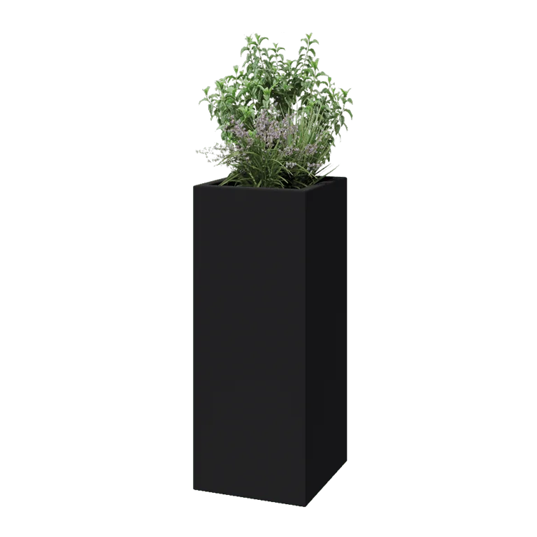 Poliester Korito za rože - Kvadrat - 40 x 40 x 100 cm - RAL7021 mat (črno-siva) - Z dnom