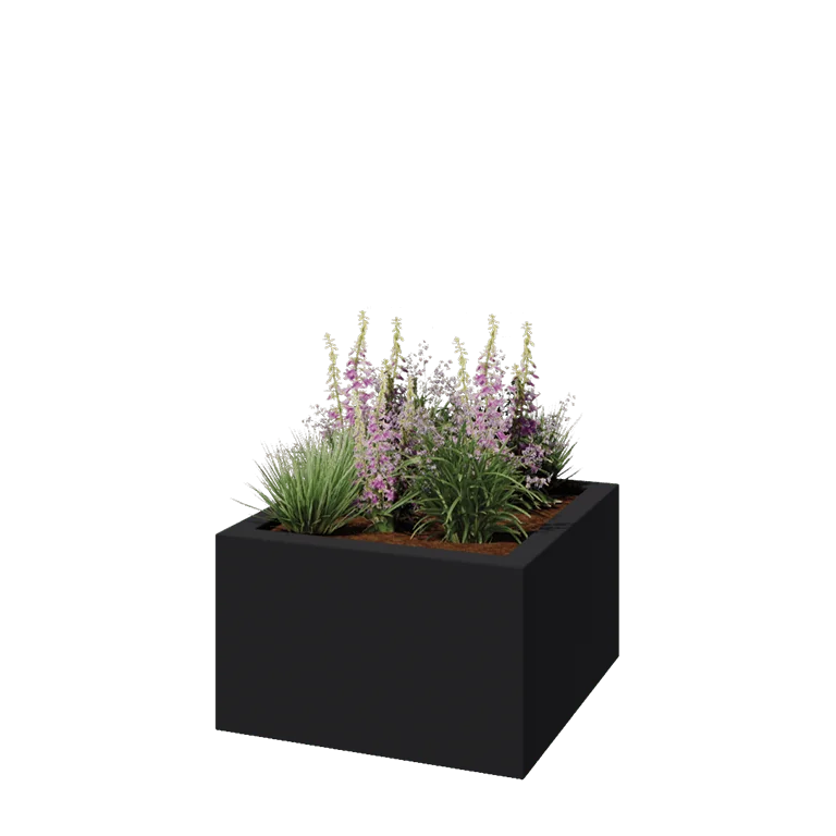Poliester Korito za rože - Kvadrat - 100 x 100 x 60 cm - RAL7021 mat (črno-siva) - Z dnom