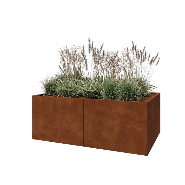 Corten jekleno korito za rože XXL - Pravokotnik - 160 x 100 x 60 cm - Z dnoploščo