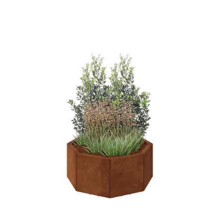 Corten jekleno korito za rože - Osemkotnik - 72,4 x 72,4 x 30 cm - Z dnoploščo - Z nogami