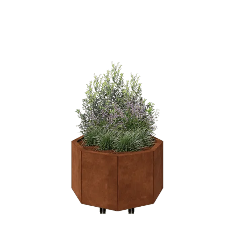 Corten jekleno korito za rože - Osemkotnik - 72,4 x 72,4 x 40 cm - Z dnoploščo - S kolesi