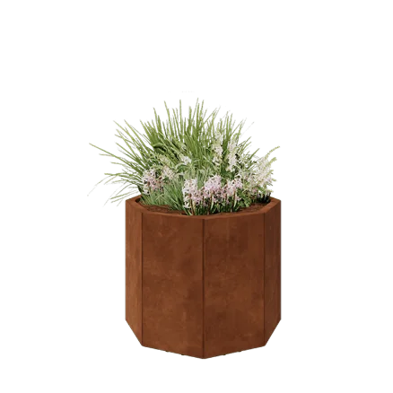 Corten jekleno korito za rože - Osemkotnik - 72,4 x 72,4 x 60 cm - Z dnoploščo - Z nogami