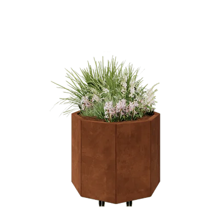Corten jekleno korito za rože - Osemkotnik - 72,4 x 72,4 x 60 cm - Z dnoploščo - S kolesi