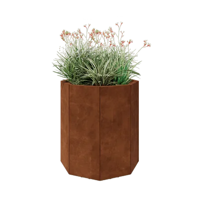 Corten jekleno korito za rože - Osemkotnik - 72,4 x 72,4 x 80 cm - Z dnoploščo - Z nogami