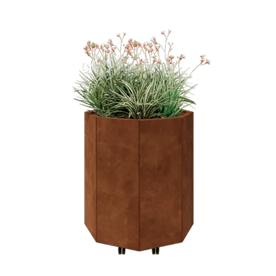 Corten jekleno korito za rože - Osemkotnik - 72,4 x 72,4 x 80 cm - Z dnoploščo - S kolesi