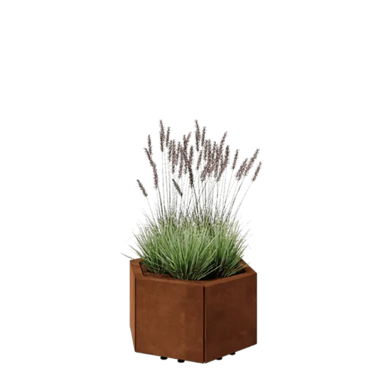 Corten jekleno korito za rože - Šestkotnik - 59,3 x 52 x 30 cm - Z dnoploščo - Z nogami