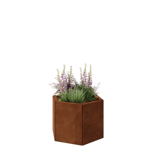Corten jekleno korito za rože - Šestkotnik - 59,3 x 52 x 40 cm - Brez dnoplošče
