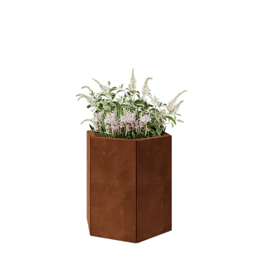 Corten jekleno korito za rože - Šestkotnik - 59,3 x 52 x 60 cm - Z dnoploščo