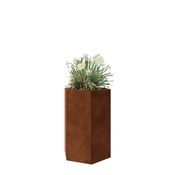 Corten jekleno korito za rože - Šestkotnik - 59,3 x 52 x 80 cm - Z dnoploščo