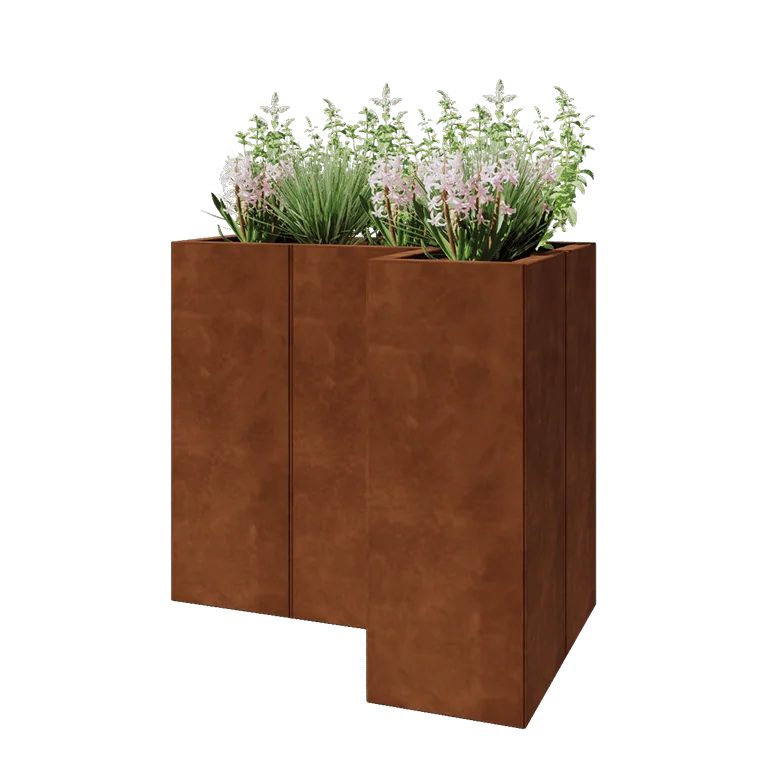 Corten jekleno korito za rože - L-oblikа - 90 x 60 x 80 cm - Z dnoploščo