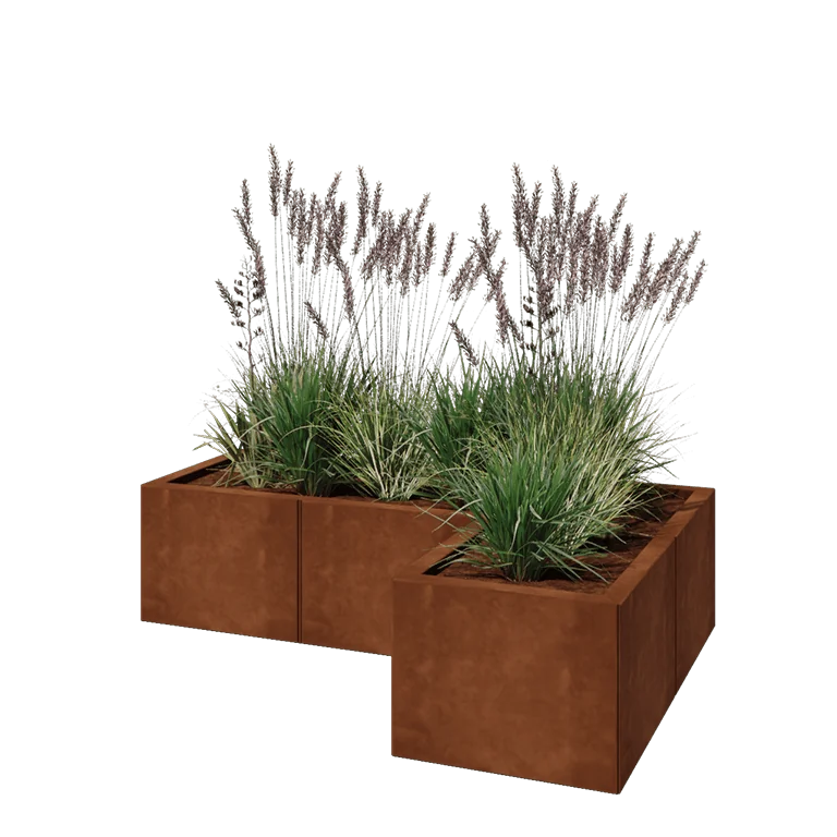Corten jekleno korito za rože - L-oblikа - 120 x 80 x 30 cm - Z dnoploščo