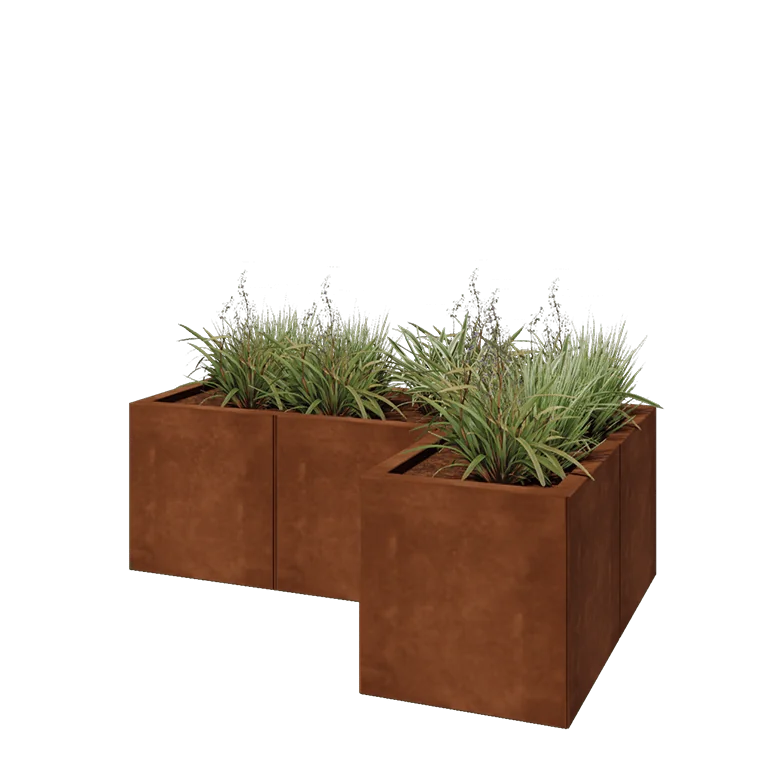 Corten jekleno korito za rože - L-oblikа - 120 x 80 x 40 cm - Z dnoploščo