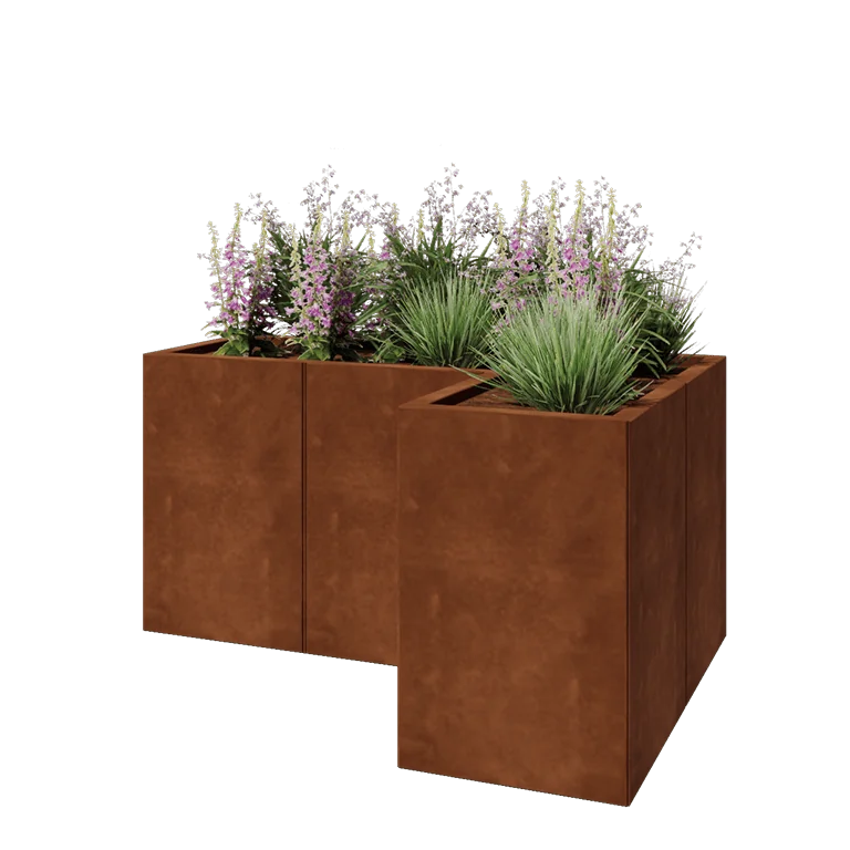 Corten jekleno korito za rože - L-oblikа - 120 x 80 x 60 cm - Z dnoploščo