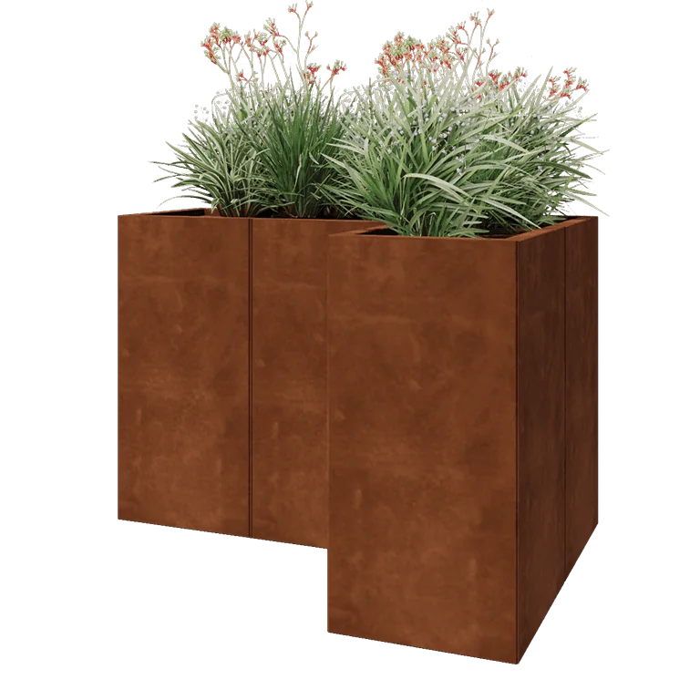 Corten jekleno korito za rože - L-oblikа - 120 x 80 x 80 cm - Z dnoploščo
