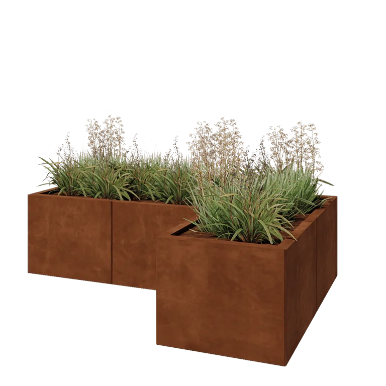 Corten jekleno korito za rože - L-oblikа - 150 x 100 x 40 cm - Z dnoploščo