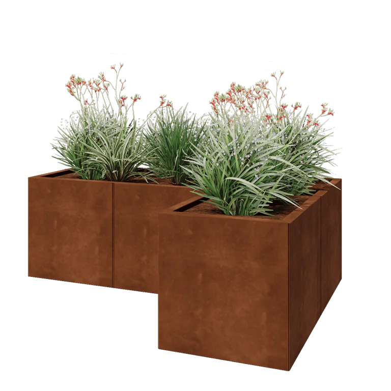 Corten jekleno korito za rože - L-oblikа - 150 x 100 x 50 cm - Z dnoploščo