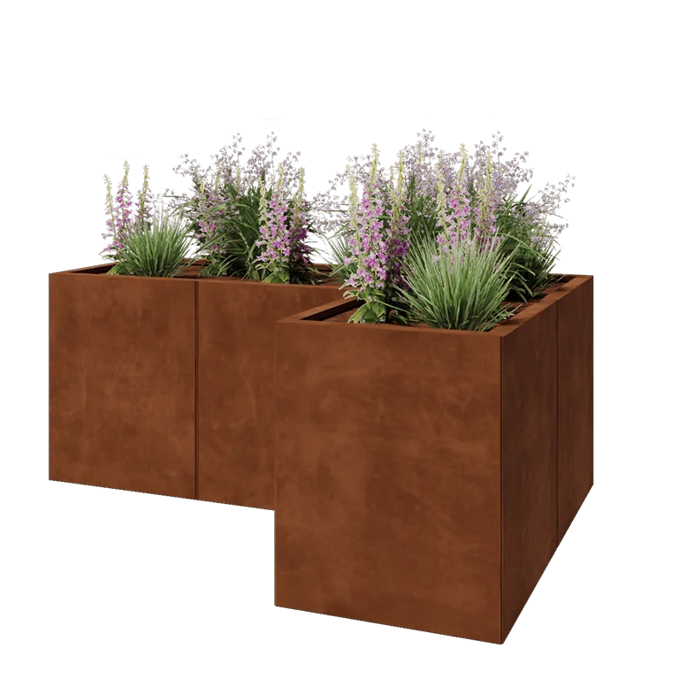 Corten jekleno korito za rože - L-oblikа - 150 x 100 x 60 cm - Z dnoploščo