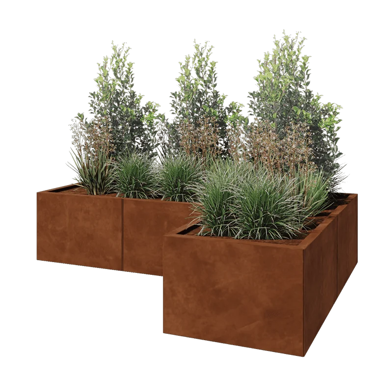 Corten jekleno korito za rože - L-oblikа - 180 x 120 x 40 cm - Z dnoploščo
