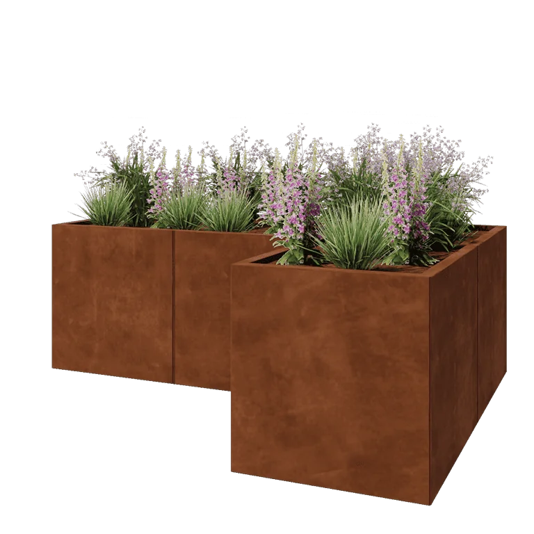 Corten jekleno korito za rože - L-oblikа - 180 x 120 x 60 cm - Z dnoploščo