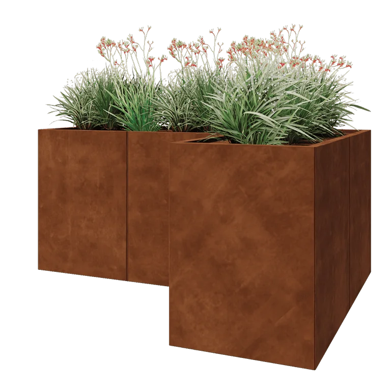 Corten jekleno korito za rože - L-oblikа - 180 x 120 x 80 cm - Z dnoploščo