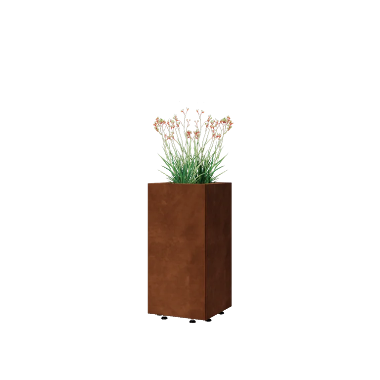 Corten jekleno korito za rože - Kvadrat - 30 x 30 x 60 cm - Z dnoploščo - Z nogami