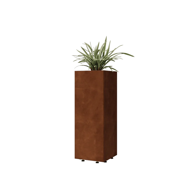 Corten jekleno korito za rože - Kvadrat - 30 x 30 x 80 cm - Z dnoploščo - Z nogami