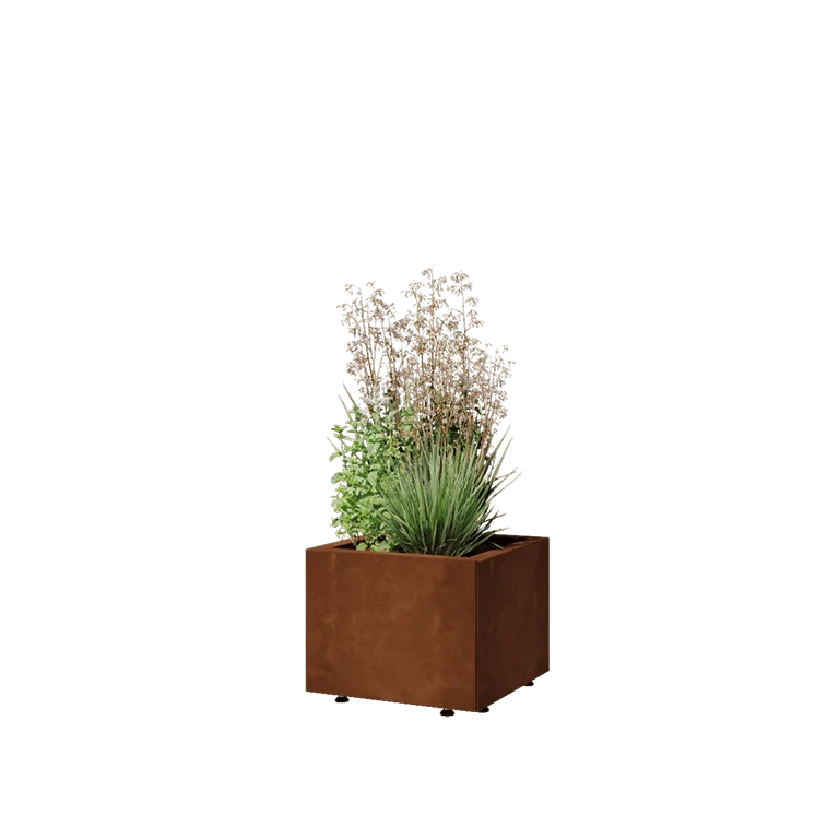Corten jekleno korito za rože - Kvadrat - 40 x 40 x 30 cm - Z dnoploščo - Z nogami