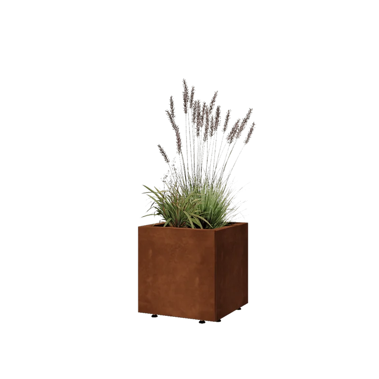 Corten jekleno korito za rože - Kvadrat - 40 x 40 x 40 cm - Z dnoploščo - Z nogami