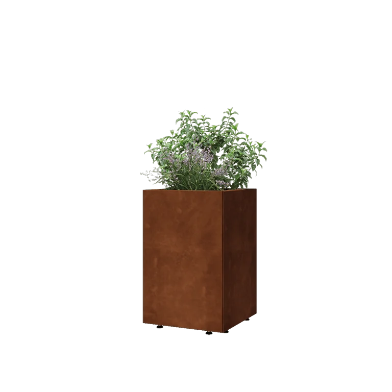Corten jekleno korito za rože - Kvadrat - 40 x 40 x 60 cm - Z dnoploščo - Z nogami