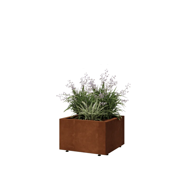 Corten jekleno korito za rože - Kvadrat - 50 x 50 x 30 cm - Z dnoploščo - Z nogami