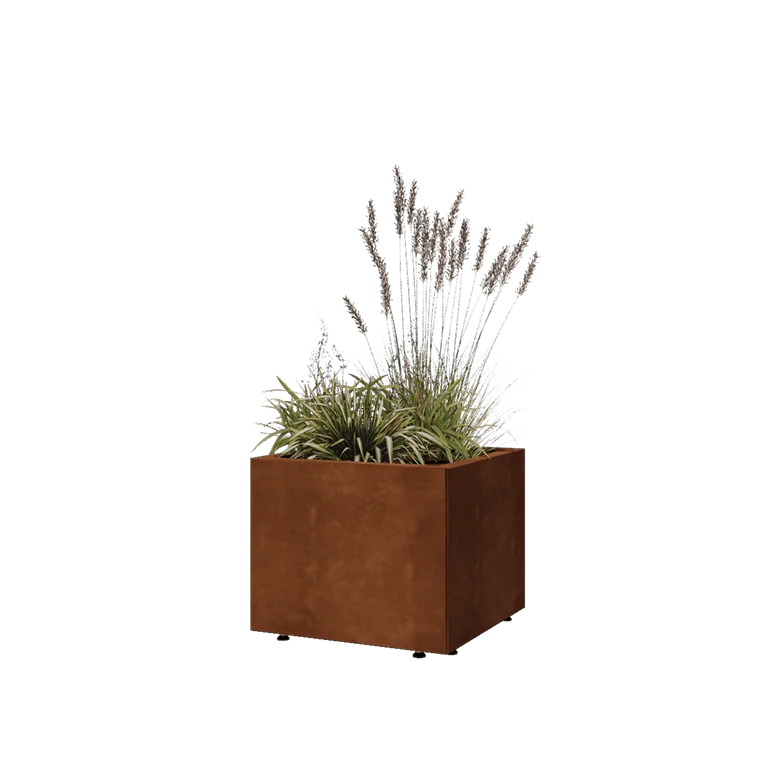 Corten jekleno korito za rože - Kvadrat - 50 x 50 x 40 cm - Z dnoploščo - Z nogami