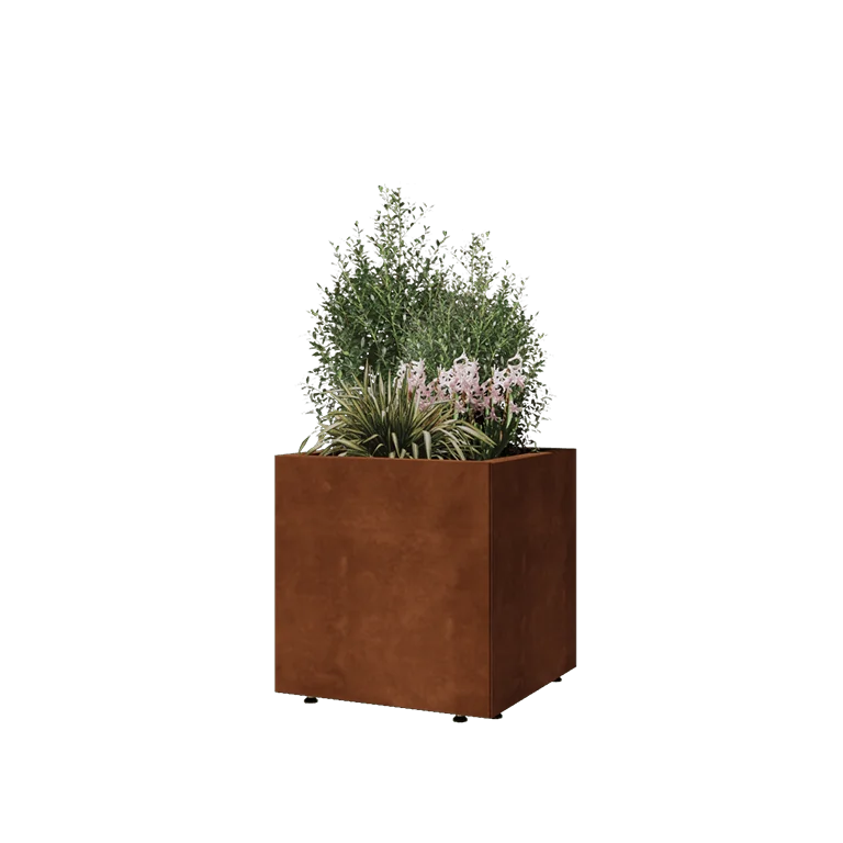 Corten jekleno korito za rože - Kvadrat - 50 x 50 x 50 cm - Z dnoploščo - Z nogami