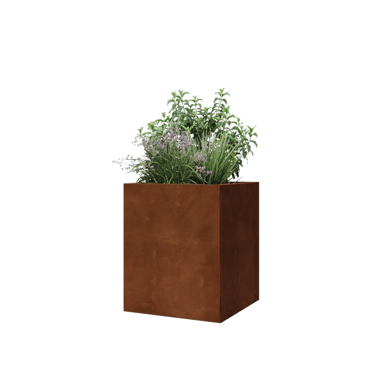 Corten jekleno korito za rože - Kvadrat - 50 x 50 x 60 cm - Z dnoploščo