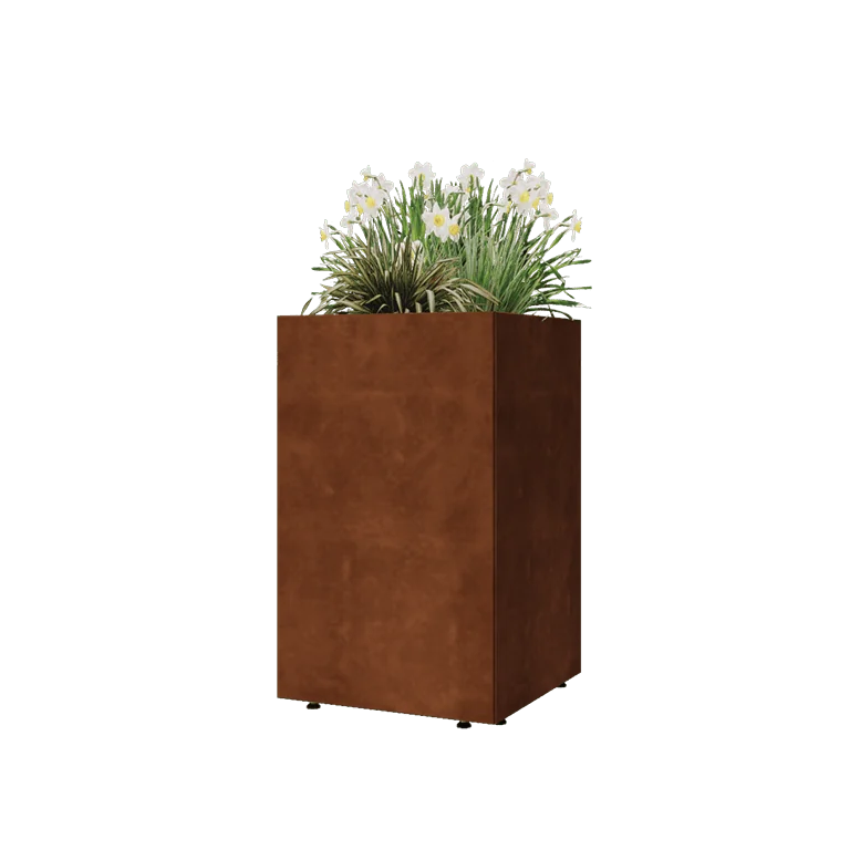 Corten jekleno korito za rože - Kvadrat - 50 x 50 x 80 cm - Z dnoploščo - Z nogami