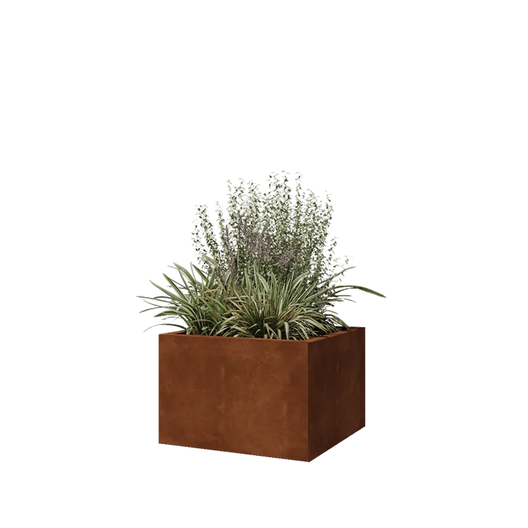 Corten jekleno korito za rože - Kvadrat - 60 x 60 x 40 cm - Z dnoploščo