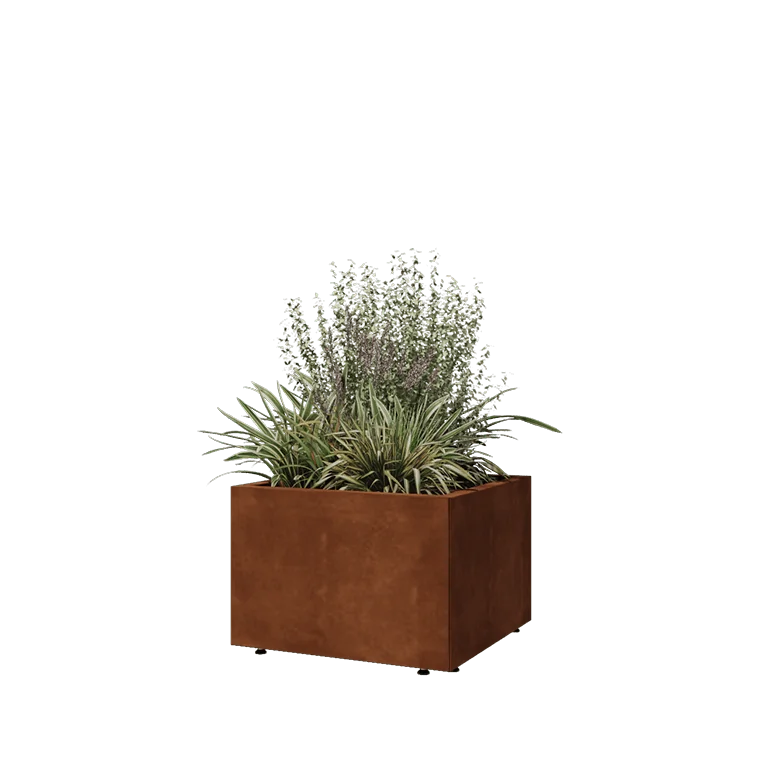 Corten jekleno korito za rože - Kvadrat - 60 x 60 x 40 cm - Z dnoploščo - Z nogami