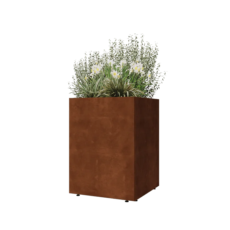 Corten jekleno korito za rože - Kvadrat - 60 x 60 x 80 cm - Z dnoploščo - Z nogami