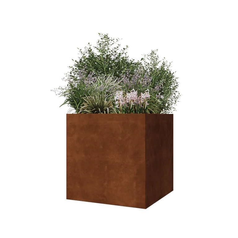 Corten jekleno korito za rože - Kvadrat - 70 x 70 x 70 cm - Z dnoploščo
