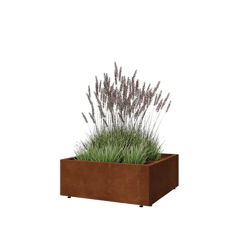 Corten jekleno korito za rože - Kvadrat - 80 x 80 x 30 cm - Z dnoploščo - Z nogami