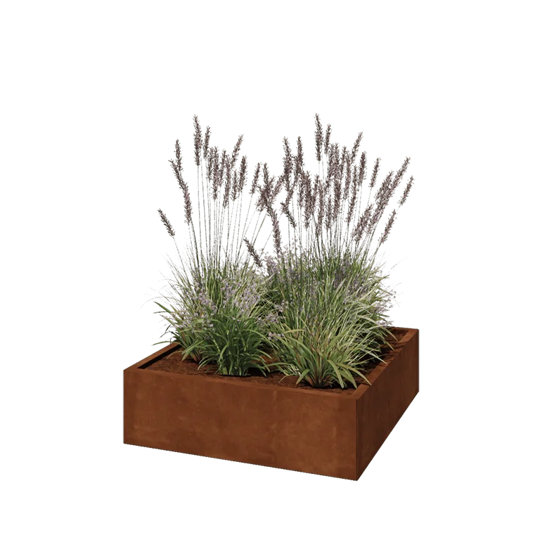 Corten jekleno korito za rože - Kvadrat - 100 x 100 x 30 cm - Z dnoploščo