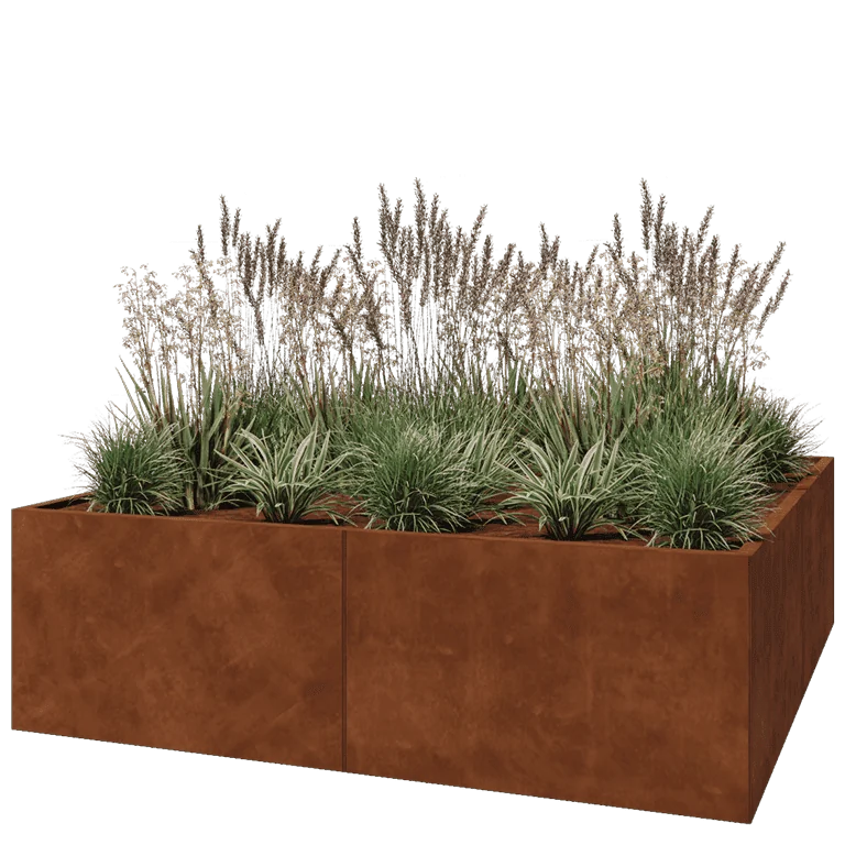 Corten jekleno korito za rože XXL - Kvadrat - 200 x 200 x 60 cm - Brez dnoplošče