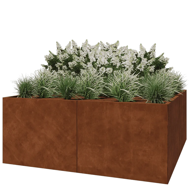 Corten jekleno korito za rože XXL - Kvadrat - 200 x 200 x 80 cm - Brez dnoplošče