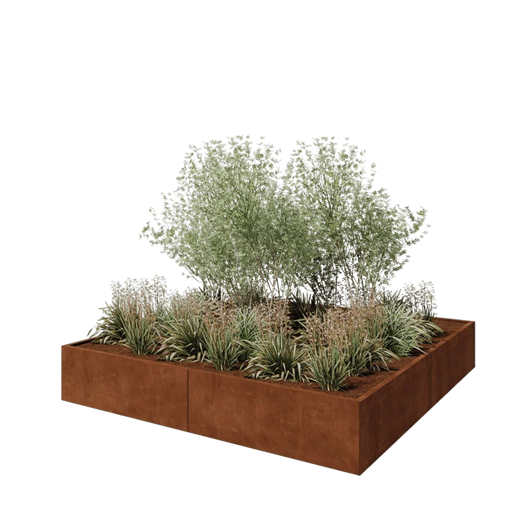 Corten jekleno korito za rože XXL - Kvadrat - 240 x 240 x 40 cm - Brez dnoplošče